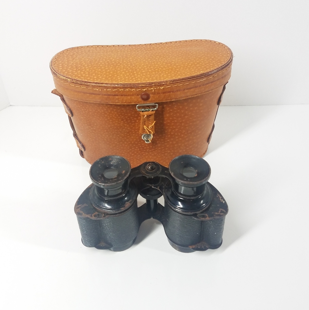 Vintage Trojan 1940s Binoculars with Case